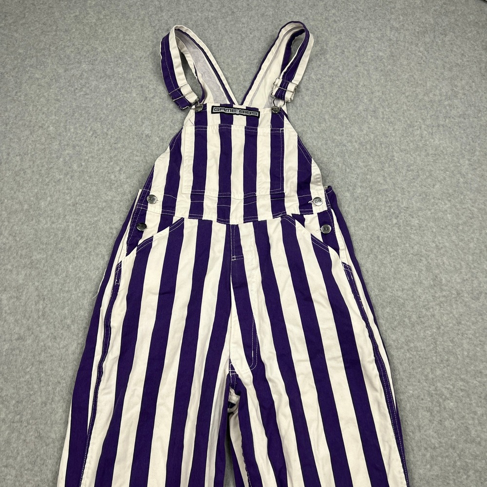 Game Bibs Overalls Adult XS Purple White Striped Sport State University Fan Gear